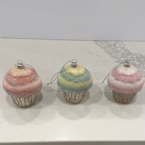 Set of Three Vintage Glittery Cupcake Ornaments